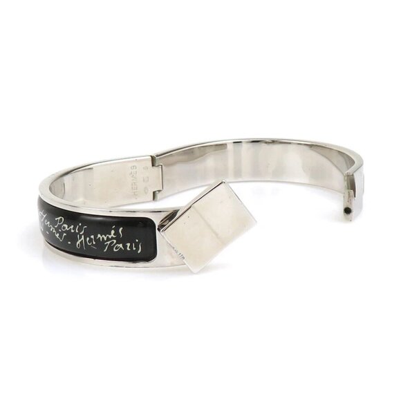 HERMES Clic Clac Bangle Bracelet Silver/Black Metal/Enamel - Picture 5 of 10